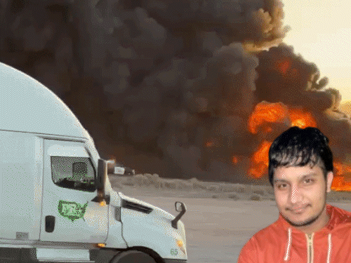 हरियाणा का युवक अमेरिका में जिंदा जला,VIDEO:केमिकल से भरे ट्रक में टक्कर के बाद आग लगी; परिवार ने रिश्ता तय किया था